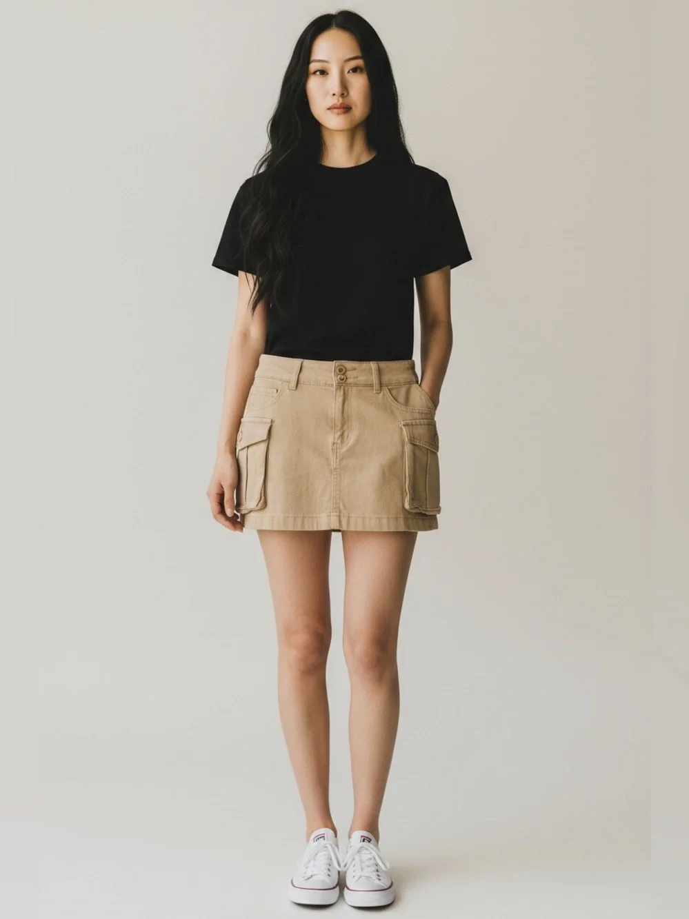 SHEIN ICON Khaki Cargo Pocket Denim Mini Skirt